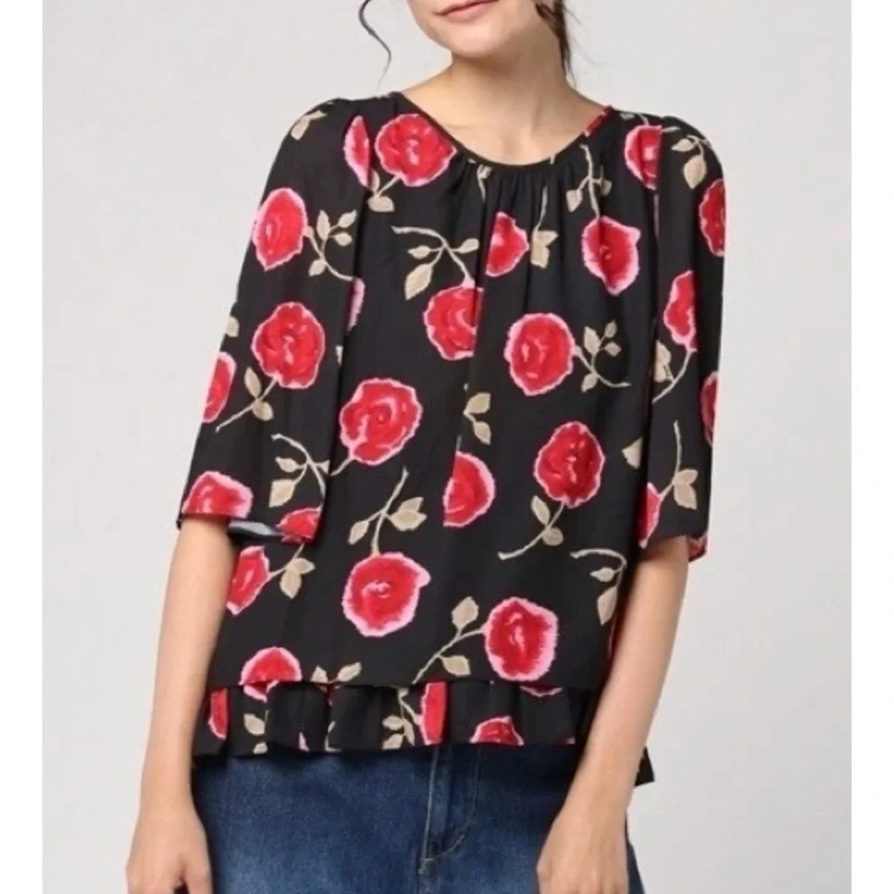 EUC Kate Spade NY Hazy Rose Floral Double Layer Ruffle Tier Top Blouse S​